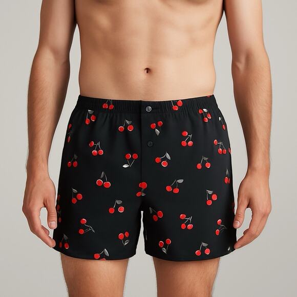 BDG Men’s S Cherry Print Boxer Shorts Black Lounge Urban Outfitters Y2K - Picture 1 of 14